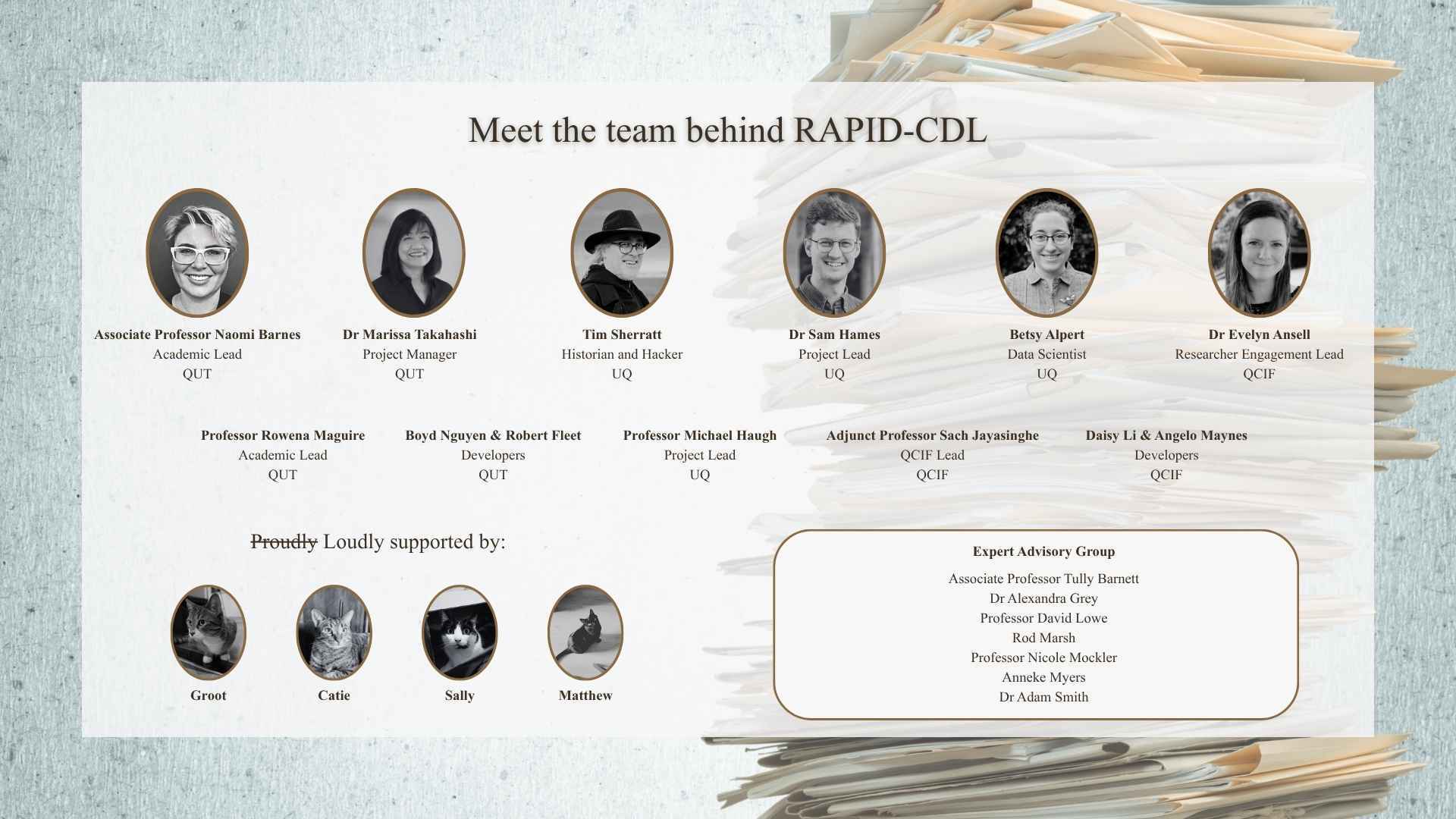 A 'Meet the team' graphic showing all of the RAPID-CDL team with their profile pictures. Please contact us for a full description as there isn't space to list everyone here in the alt text